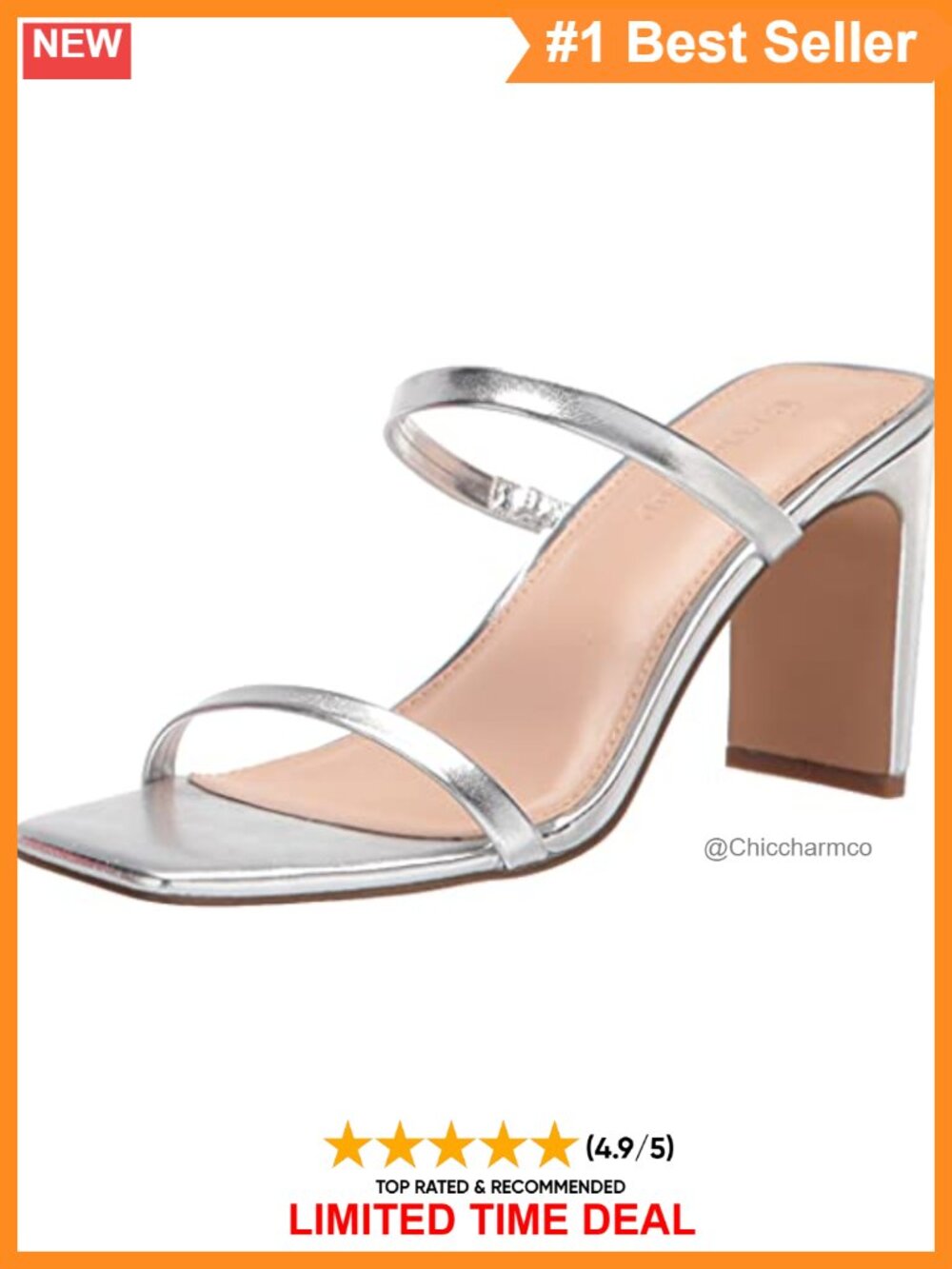 Square Toe Two Strap Block Heel Sandal 3 Inch Heel Evening